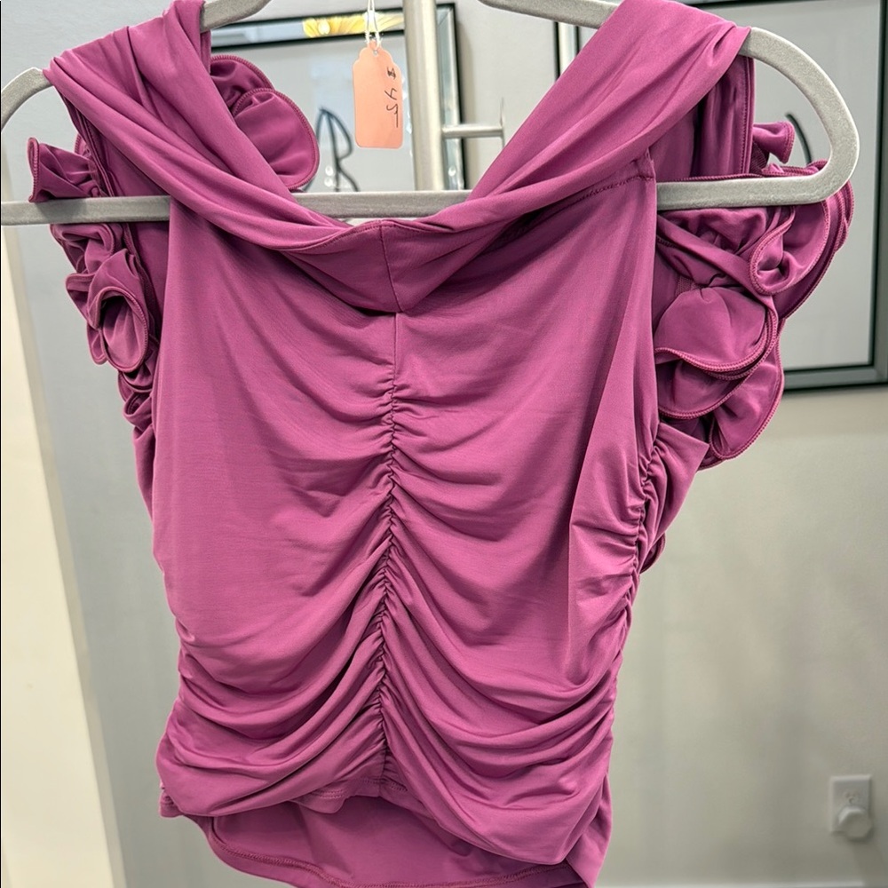 Express Pink Puff Sleeve Ruched Blouse - Picture 3 of 3